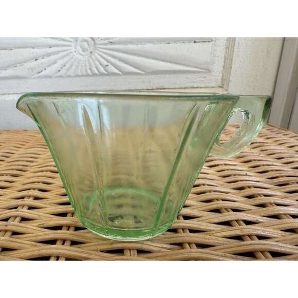 Vintage 30's Green Optic Uranium Glass Creamer Pitcher - Picture 3 of 9